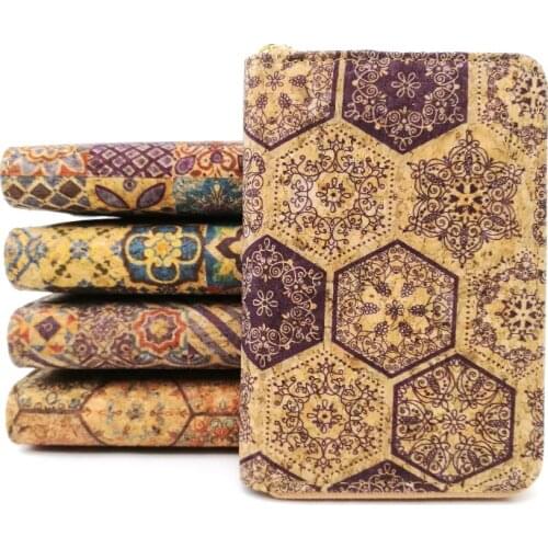 New Arrival Portugal Tile Natural Short Cork Wallet for Women Small Wood Card Holder