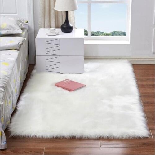 Long Hair Solid Carpet Artificial Skin Rectangle Fluffy Mat Pad Anti-Slip Chair Sofa Cover Plain Area Rugs Living Room Deco