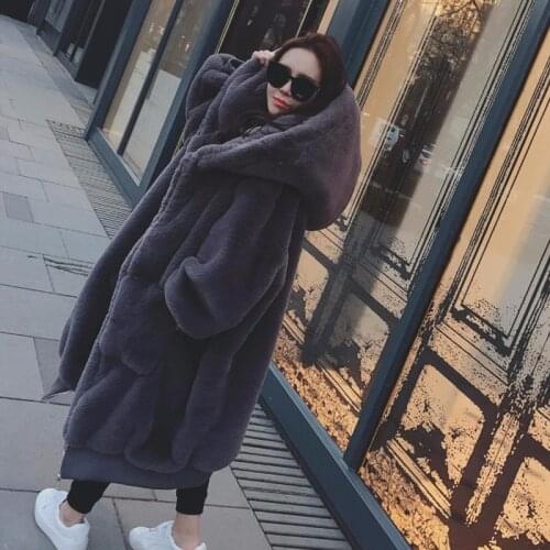 Faux fur coat female imitation rabbit fur coat long hooded loose 2019 autumn and winter new plush coat female
