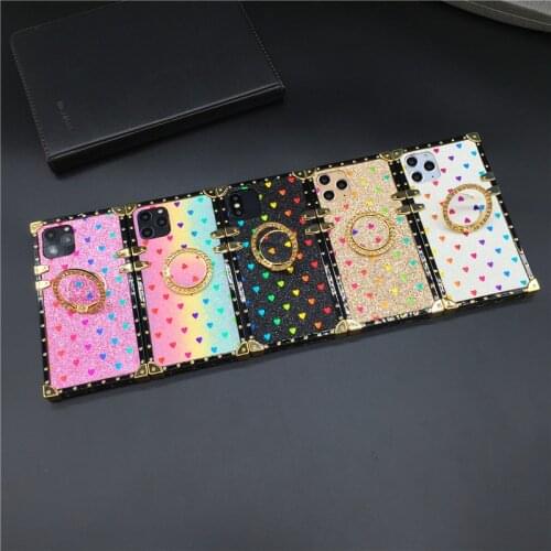 Luxury Glitter Ring Holder Love heart Cover Funda Fashion Woman Square Case for LG K51 Stylo 4 5 6 Stylo7 Stylo4 K61 Stylo 7