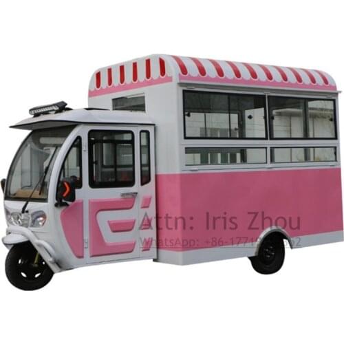 Pink 3.8m Multifunction electric/petrol Mobile Ice Cream Food Cart Tricycle Hotdog Street Fast Food Vending Truck