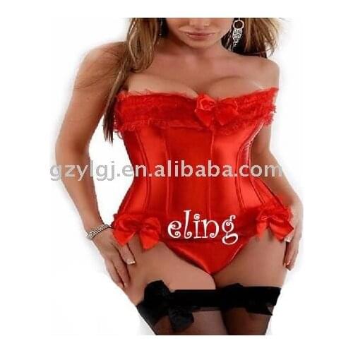 Sexy lingerie Ladies Satin Lace Up Basque Corset Red S - 3XL a070 Free Shipping wholesale
