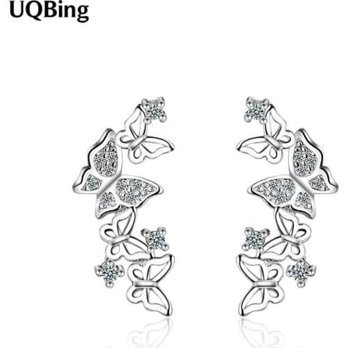 925 Sterling Silver Crystal Hollow Butterfly Stud Earrings For Friends Gifts Jewelry Wholesale