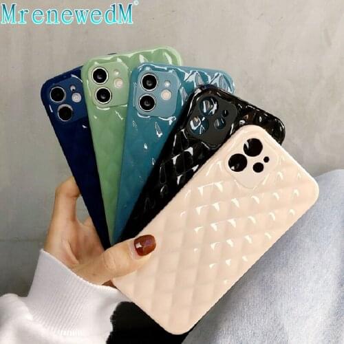 Candy Color Silicone Phone Case For iPhone 12 11 Pro Max 7 8 Plus X XR XS MAX Mini SE2 Diamond Lattice Soft TPU Protection Cover