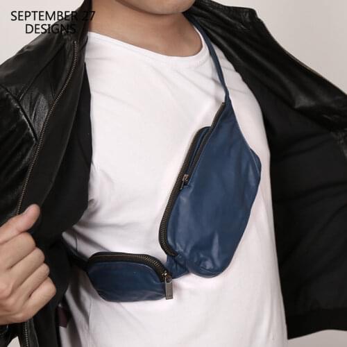 New Style Chest Bag Men Genuine Leather Top Quality Small Waist Pack 100% Cowskin Casual Cigarette Bags Travel Mini Phone Bag