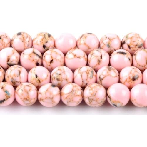 Light Pink Shell Howlite Turquoises Stone Beads Round Loose Spacer Beads For Jewelry Making DIY Bracelet Handmade 4/6/8/10/12mm