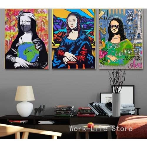 Street Graffiti Art Mona Lisa Canvas Painting Abstract Mural Posters and Prints Cuadros Wall Art Pictures for Home Decoration