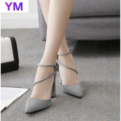 Womens Shoes Sandals Female Summer Thick with High-heeled Pointed Stiletto Sexy Nightclub Buckle Strap Zapatilla Mujer 34-39