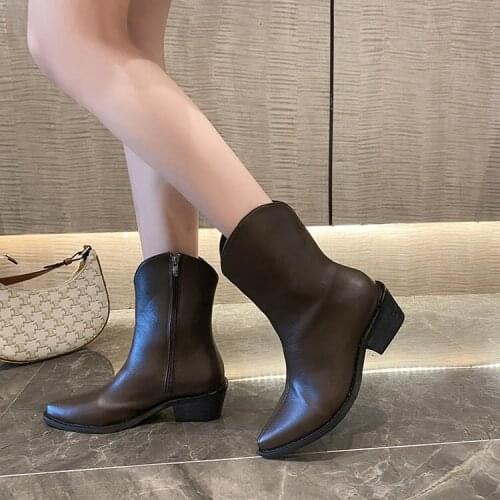 Martin boots womens 2021 new autumn and winter pointed mid-heel British style thick heel side zipper ankle boots