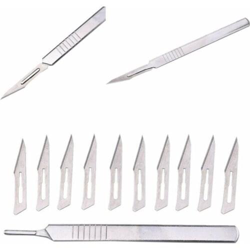 1 Set Metal Handle Scalpel Blade Knife Wood Paper Cutter Craft Pen Engraving Cutting Supplies Stationery Utility Knife Carving
