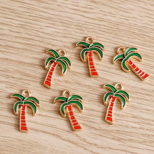 10pcs/lot 13*18mm Enamel Palm Tree Charms Pendants for Necklaces Bracelets Accessories Coconut Plants Charms Jewelry DIY Making