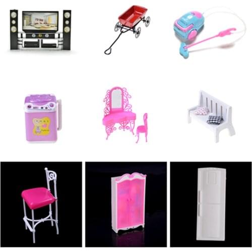 1x Mini Washing Machine Fridge Fan Bed for Doll Accessories Kelly Pretend Toys for Girls Doll Toy Accessories Play House