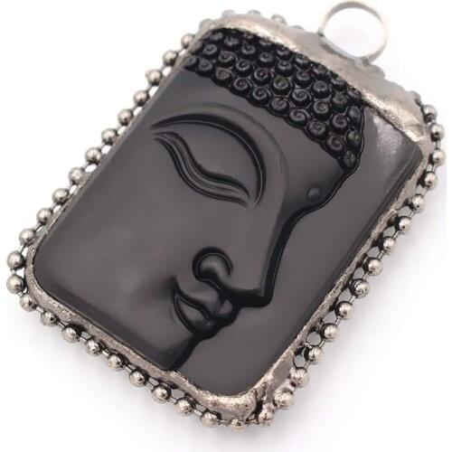 3pc Copper Black Obsidian Pendant Natural Stone Ethnic Style Carved Side Buddha Head White Crystal Pendant Jewelry For Women Men