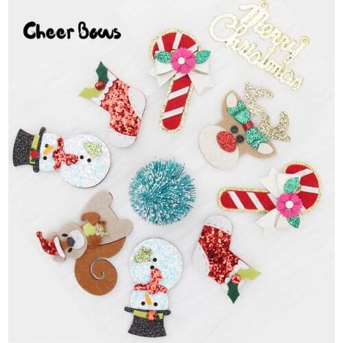 5pcs Glitter Patches Christmas Felt Reindee Applique Handmade Accessories For Bows Decor Handmade Gifts Making Embellishments