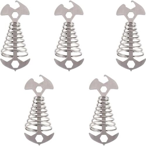 5PCS Windproof Deck Nail Adjustable Fishbone Deck Anchor Pegs Tent Rope Tensioners for Hiking Camping