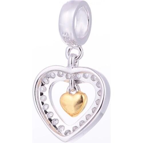 925 Sterling Silver Skeleton Heart Charms fit Bracelets & Necklace for Women Engagement Accessories