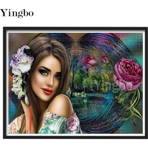 Diamond Painting Diamond Embroidery Beautiful woman with rose flower 5d Diy diamond mosaic picture of rhinestones cross-stitch