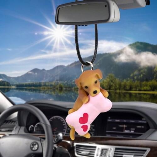 Car Pendant Ornaments Cute Bone Dog Rearview Mirror Decoration Hanging Charm Automobiles Interior Cars Accessories Holiday Gifts