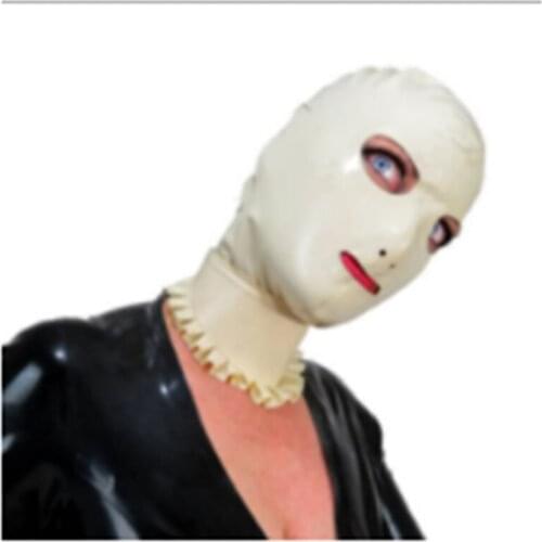 White Latex mask fetish latex hood with Zip on Back latex mask bandage Costumes Accessories for Party halloween