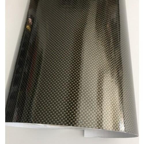 Gloss Gold Carbon Fiber Automotive Vinyl Wrap with Air Release Bubbles Adhesive Car Sticker Wrapping