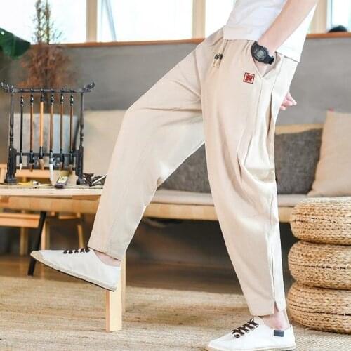 Cargo Pants Men Wide Leg Cotton Harem Embroidery 2021 Chinese Style Linen Loose Thin Fashion Casual Streetwear Hip Hop Overalls