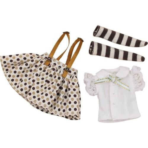 DBS Blyth middie doll Polka dot skirt white shirt brown stocking girl toy gift suit