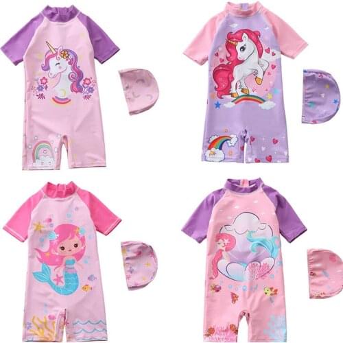Childrens swimwear Female one-piece Childrens Unicorn Swimwear Baby Girls Swimwear Height 70-120CM Small Girl Swimming Suit