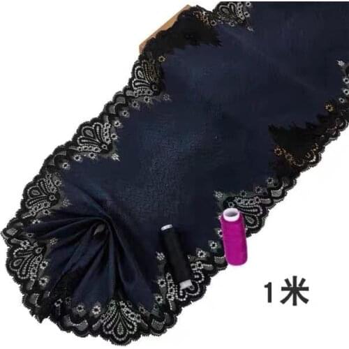1 Meter Super Wide Lace for Hair Bra Decoration Elastic Stretch Lace Trim Wedding Dress Skirt Navy Blue Lace Fabric 23cm