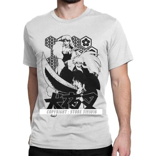 Mens T-Shirt Inuyasha Unique Cotton Tee Shirt Camisa Sesshoumaru Kikyo Higurashi Kagome Japanese Anime Cartoon T Shirts