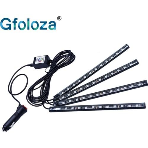 Gfoloza RGB LED Strip Lights Flexible Car Atmosphere Light Foot Floor Lamp Android iOS APP Bluetooth Control 12 LED 12V