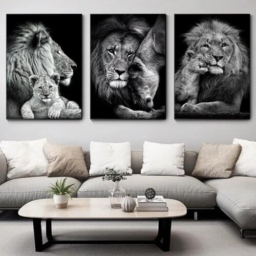 Black White Lion Paintings on Canvas Posters and Prints Modern Animal Art Wall Picture for Living Room Home Cuadros Decor