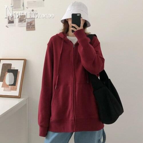 2020 Autumn New Hooded Zipper Women Sweatshirts Korean Loose Female Sweatshirts