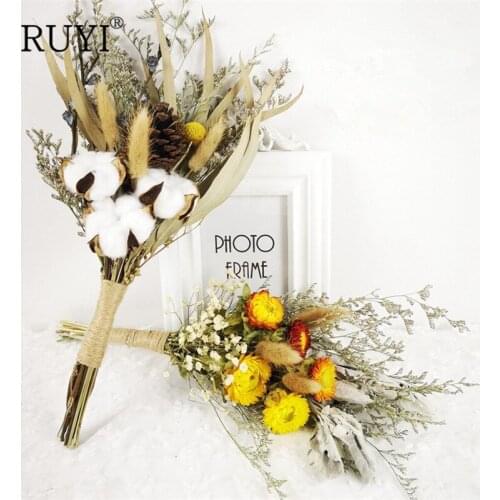 Dried Flowers Arrangement Floral Gypsophila Cotton Mix Bouquet Home Decoration Valentines Day Gifts Girlfriend DIY Crafts