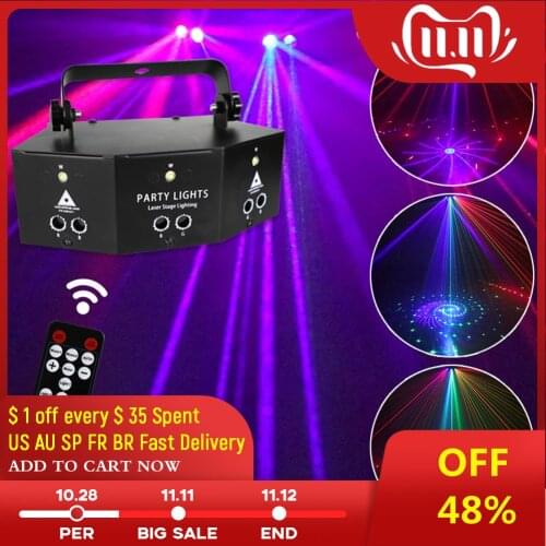 Laser Projection Lamp DMX 9 Eyes Laser Strobe Pattern Remote RGB Night Headlight Projector Light for Disco KTV Club Stage Party