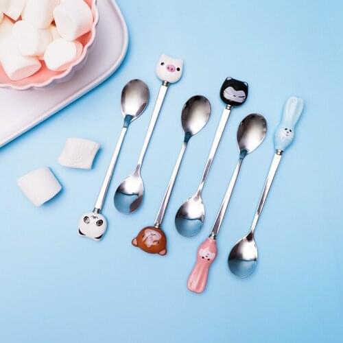Coffee Tea Spoon Stirring Spoon Children Soup Coffee Scoop Dinnerware Kitchen Accessories Cute Cartoon Animals cat panda rabbit
