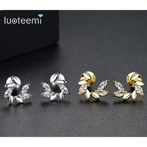 LUOTEEMI Brand Design Charm Flower Women Small Stud Earrings for Wedding Party Korean Fashion Jewelry Pendientes Christmas Gift