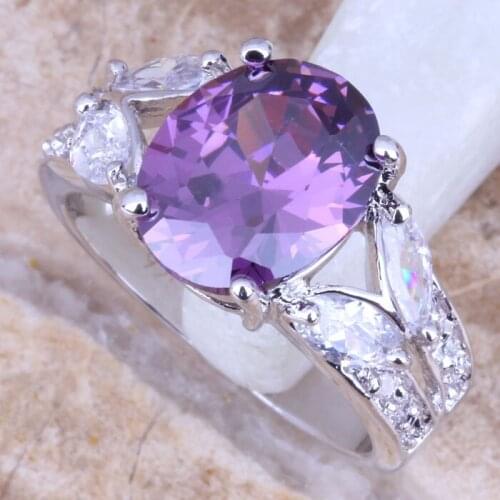 Trendy Purple Cubic Zirconia White CZ Silver Plated Womens Fashion Ring Size 6 / 7 / 8 / 9 R0799