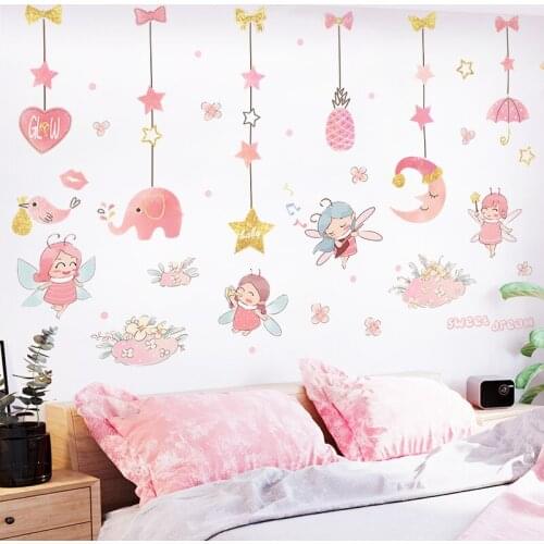 Cartoon Wall Stickers Cute Moon Stars Paper Crane Decoration Kids Room Girl Bedroom Decals Removable PVC Vinyl Wallpaper