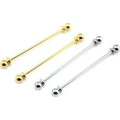 Men Necktie Shirt Collar Pin Clasp Pin Bar Silver Brooch Gift Round End Tie Clip