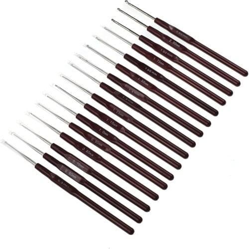 2.5-0.5mm Coffee Plastic Aluminum Crochet Hook Set Hand Sewing Knitting Needles Handle Craft DIY Home Supplies Accessories, 1Set