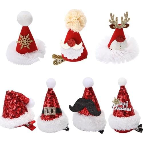Christmas Hair Clips -Red Small Hat For Festive Birthday Banquet Party Dress Up Headdress Hair Accessories For Baby Girls