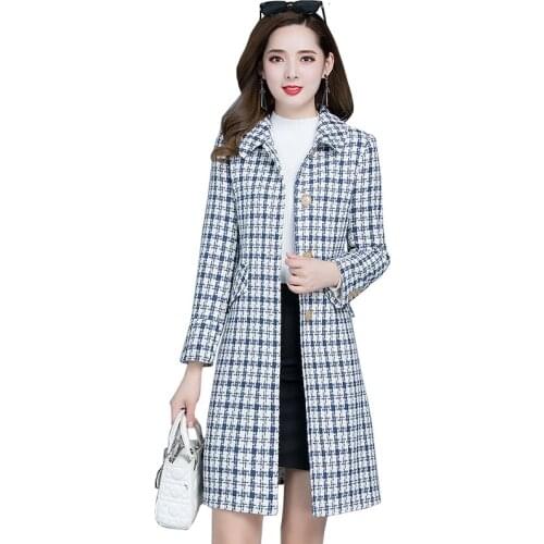 Lattice Womens Trench Coat 2021 New Female Autumn Loose Plus Size Coat Women Fashion Overcoat Femme Keep Warm Windbreaker B