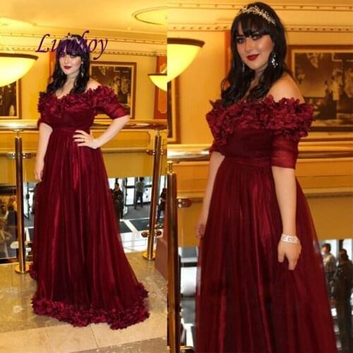 Sexy Burgundy Long Evening Dresses Party Plus Size Flower Women Ladies Prom Formal Evening Gowns Dresses