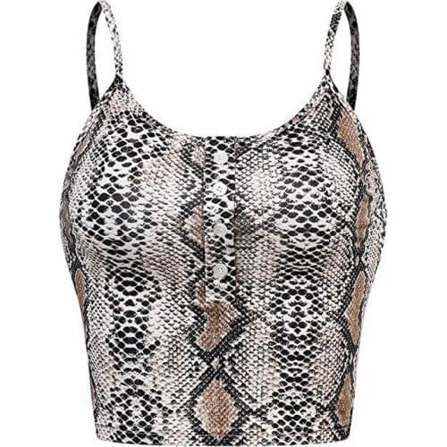 Python Pattern Camisole Crop Top Women Summer Button Girl Sexy Cool Vest Spaghetti Strap Slim Navel Female New Hot Sport Street