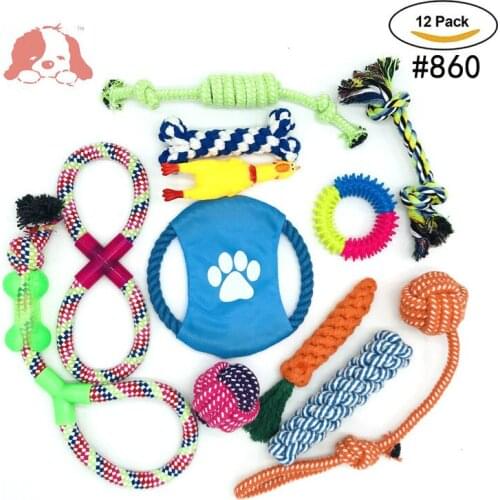 12 pcs Pet Supplies Cotton Rope Toy Set Combination Tooth Cleaning Pet Supplies Cotton Rope Color Candy Knot Pet Toy