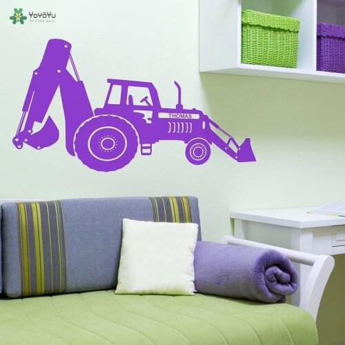 YOYOYU Wall Decal Excavator Tractor Personalized Name Vinyl Wall Stickers For Kid Room Removable Cartoon Boys Bedroom DecorSY931