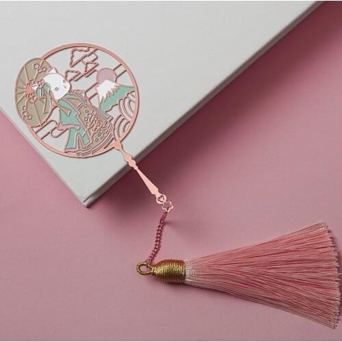 Chinese style lady kitten bookmark creative metal hollow bookmark pendant student stationery holiday gift jewelry