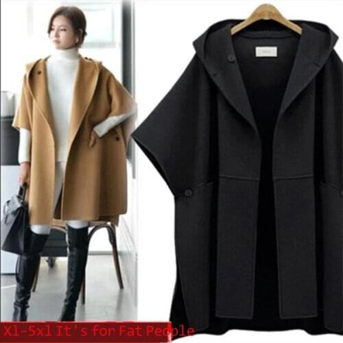 Women Cloak Coat Hooded Woolen Cloth Jacket Casual 2021 Spring Oversize Cape Loose Plus Size Female Cardigan Poncho Outwear 5XL