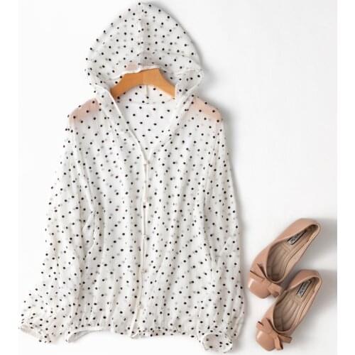 Womens 100% Mulberry Silk Thin Type Printed Button down hoodie Coat long Sleeve Top Cardigan Blouse Summer Beach Cover Up M143