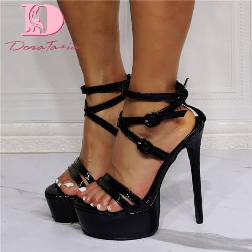 DoraTasia Plus Size 36-47 Ladies Sexy Party Sandals Platform Thin High Heels Buckle womens Sandals Fashion Luxury Shoes Woman